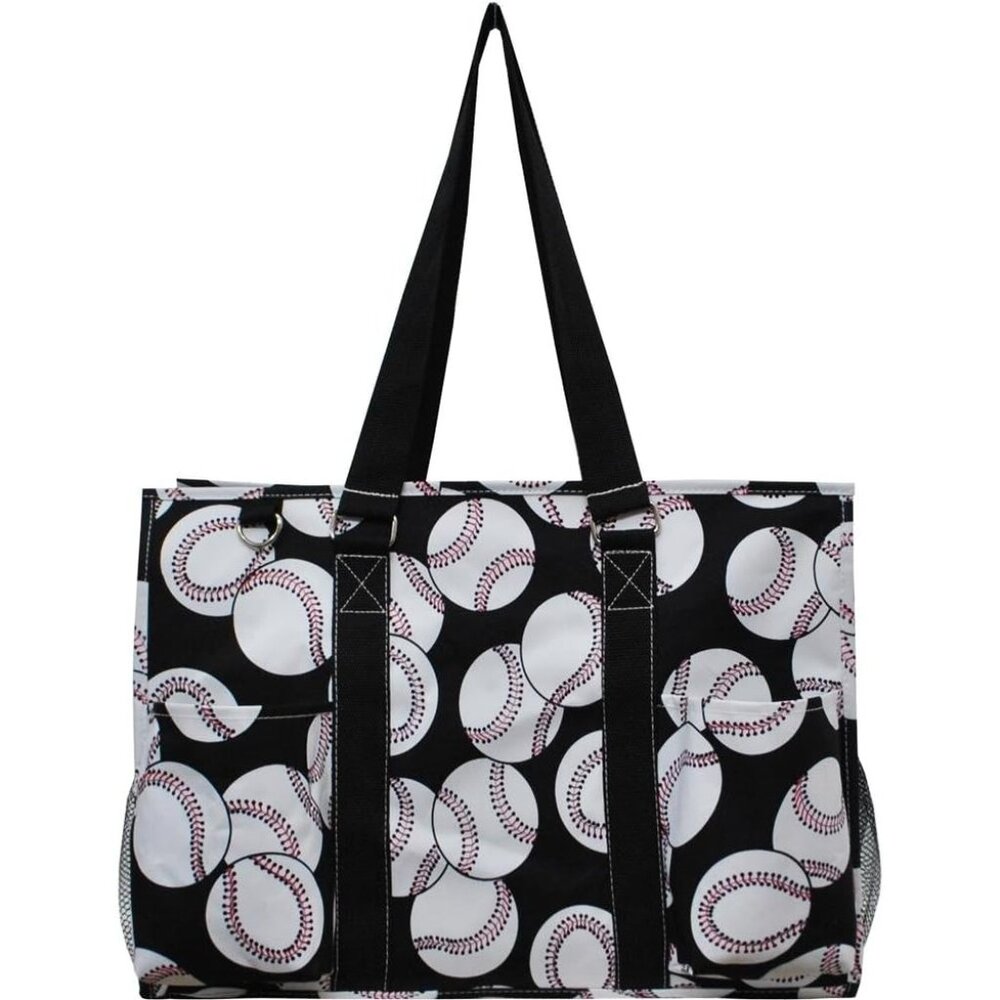 NGIL Baseball Print Large Utility Tote Bag With Multiple Pockets & Double Handle